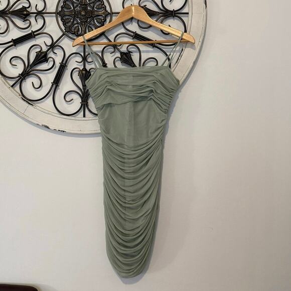 Aritzia Ten by Babaton Luxor Sage Green Ruched Mesh Bodycon Mini Dress Small - Picture 5 of 12